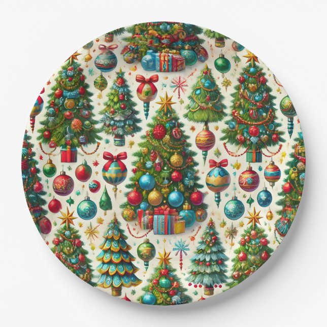 Weihnachtsbaummuster Pappteller (Vorderseite)