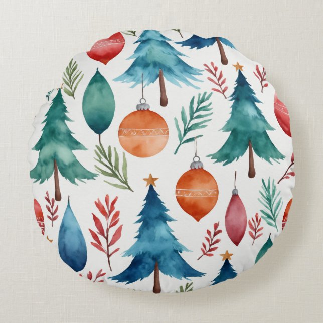 Weihnachtsbaummuster Rundes Kissen (Vorderseite)