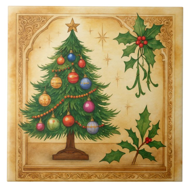 Weihnachtsbaummuster, Vintage Keramik Fliese (Vorderseite)