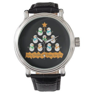 Weihnachtsbaumpyramide aus Weihnachtsschneemännern Armbanduhr