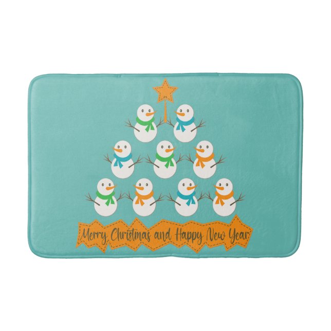 Weihnachtsbaumpyramide aus Weihnachtsschneemännern Badematte (Vorderseite)