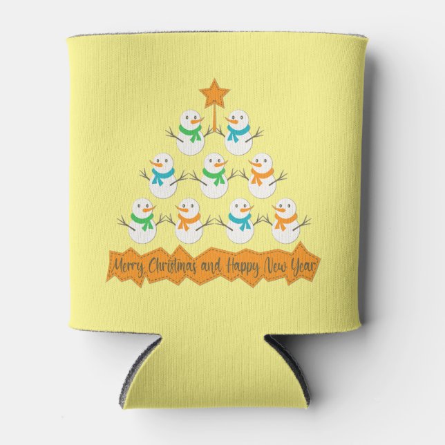 Weihnachtsbaumpyramide aus Weihnachtsschneemännern Dosenkühler (Vorderseite)