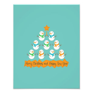 Weihnachtsbaumpyramide aus Weihnachtsschneemännern Fotodruck