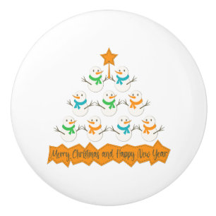 Weihnachtsbaumpyramide aus Weihnachtsschneemännern Keramikknauf