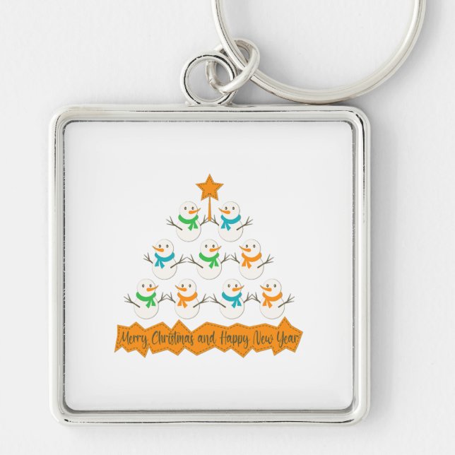 Weihnachtsbaumpyramide aus Weihnachtsschneemännern Schlüsselanhänger (Vorne)