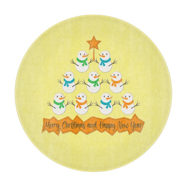 Weihnachtsbaumpyramide aus Weihnachtsschneemännern Schneidebrett (Vorderseite)