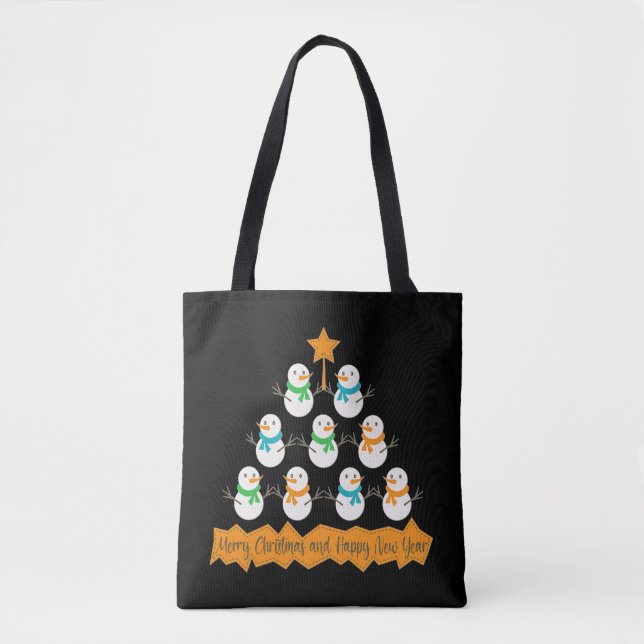 Weihnachtsbaumpyramide aus Weihnachtsschneemännern Tasche (Vorderseite)
