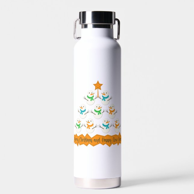 Weihnachtsbaumpyramide aus Weihnachtsschneemännern Trinkflasche (Vorne)