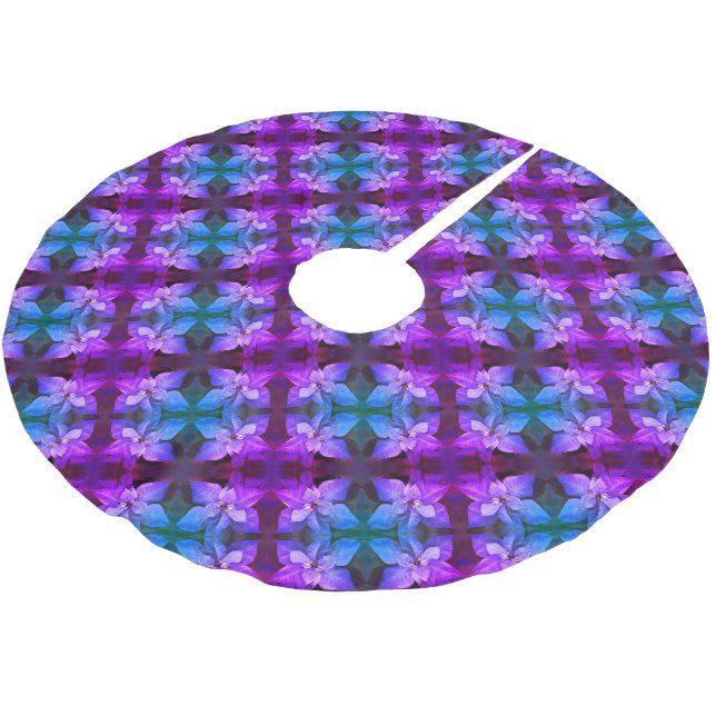 Weihnachtsbaumrock - Blau/Lila Poinsettias. Polyester Weihnachtsbaumdecke (Schrägansicht)