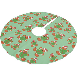 Weihnachtsbaumrock Gingerbread Männer auf Karierte Polyester Weihnachtsbaumdecke