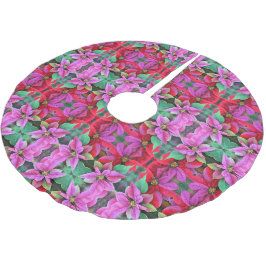 Weihnachtsbaumrock - Rosa/Rote Poinsettias. Polyester Weihnachtsbaumdecke