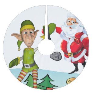 Weihnachtsbaumrock Santa Golfing Polyester Weihnachtsbaumdecke