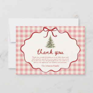 Weihnachtsbaumschleife Gingham Baby Shower Dankeskarte