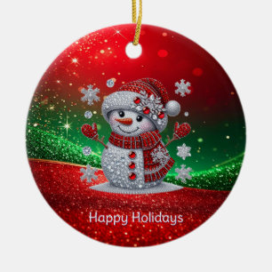 Weihnachtsbaumschmuck aus Rhinestones Schneemann Keramik Ornament