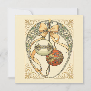 Weihnachtsbaumschmuck Beige und Rot Jugendstil Einladung