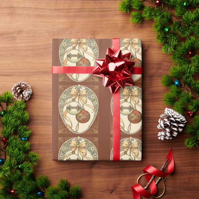 Weihnachtsbaumschmuck Beige und Rot Jugendstil Geschenkpapier (Feiertagsgeschenk)