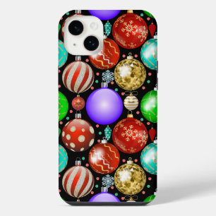 Weihnachtsbaumschmuck Bunte Kugeln Muster Schwarz  iPhone 14 Plus Hülle