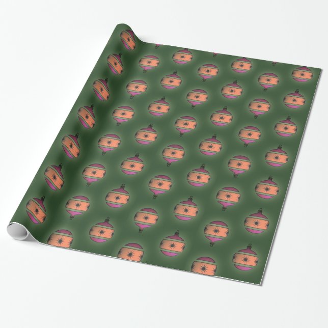Weihnachtsbaumschmuck Lila auf Grün Geschenkpapier (Ungerollt)