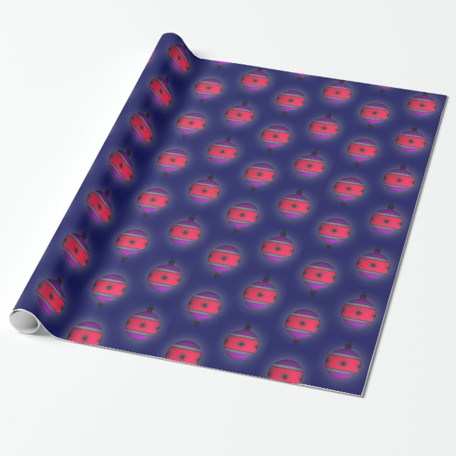 Weihnachtsbaumschmuck Rosa Lila auf Blau Geschenkpapier (Ungerollt)