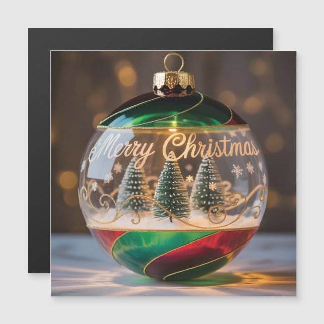Weihnachtsbaumschmuck Schneekugel mit kleinem Baum Magnetkarte (Vorne/Hinten)