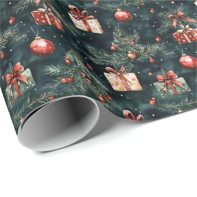 Weihnachtsbaumschmuck und Geschenkmuster Geschenkpapier (Rolleneckpunkt)