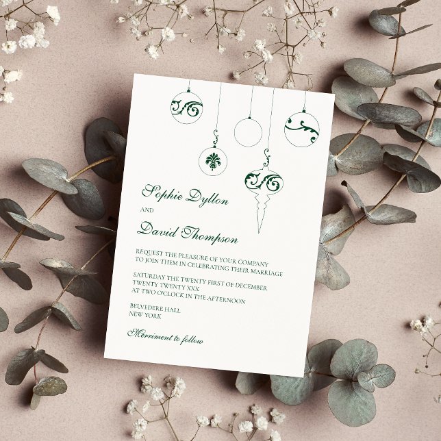Weihnachtsbaumschmuck Wintergrüne Hochzeit Einladung (Christmas Wedding Bauble - Winter Green Wedding Invitation)