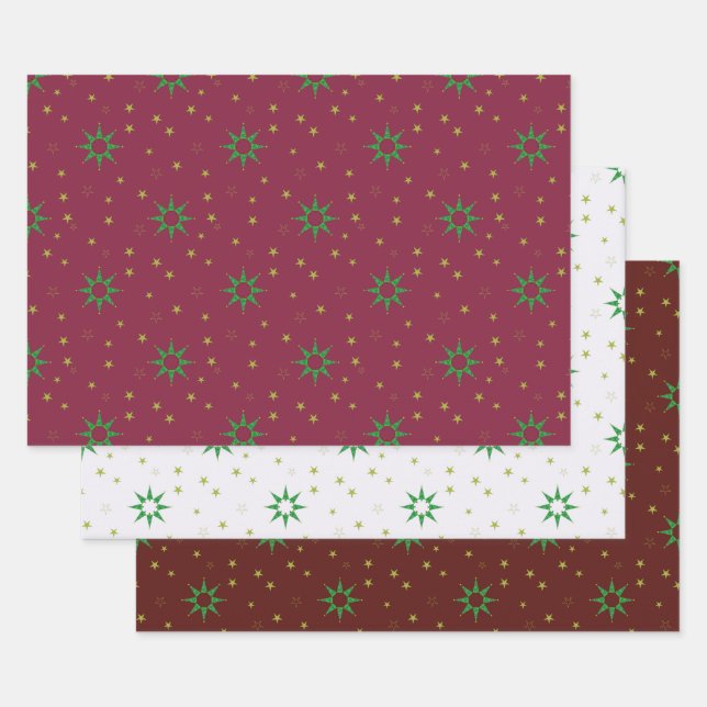 Weihnachtsbaumstars auf weiß und rot geschenkpapier set (Set)