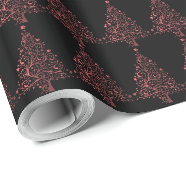 Weihnachtsbaumstars Schwarzer Metallischer Roter L Geschenkpapier (Rolleneckpunkt)