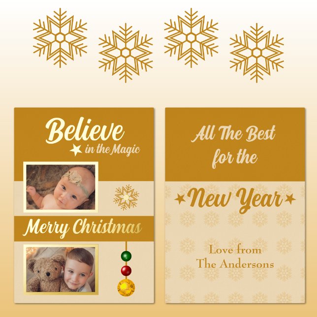 Weihnachtsbaumsterne Snowflake Foto Gold Folien Feiertagskarte (Von Creator hochgeladen)