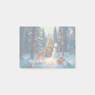 Weihnachtsbaumszene Süßer Hirsch Reh Schneemann Post-it Klebezettel