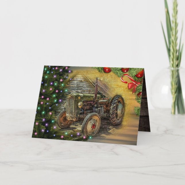 Weihnachtsbaumtraktor mit Weihnachtsbaum Feiertagskarte (Vorderseite)