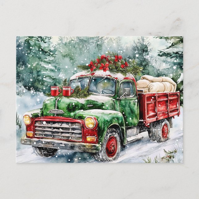 Weihnachtsbaumtransporter Feiertagspostkarte (Vorderseite)