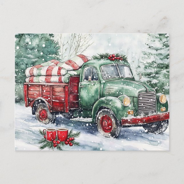 Weihnachtsbaumtransporter Feiertagspostkarte (Vorderseite)