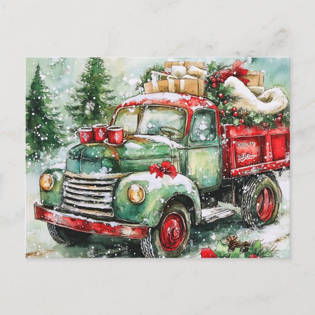 Weihnachtsbaumtransporter Feiertagspostkarte (Vorderseite)