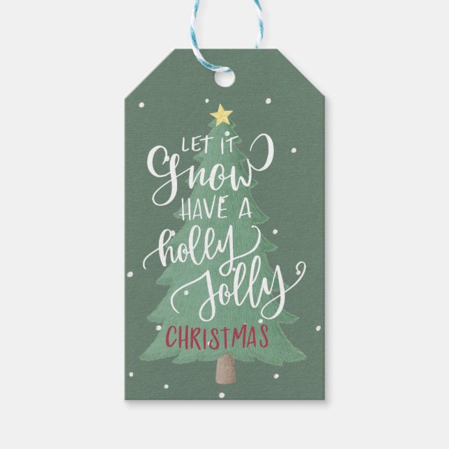 Weihnachtsbaumtypografie Hunter Green White Red Geschenkanhänger (Vorderseite)