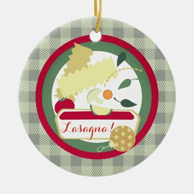 Weihnachtsbaumverzierung Nahrung der Lasagne Keramikornament (Vorne)