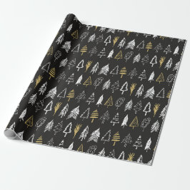 Weihnachtsbaumvielfalt - Schwarz, Weiß & Gold Geschenkpapier