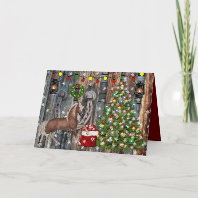 Weihnachtsbaumvorführungen für Pferde Horseshoe Karte (Vorderseite)