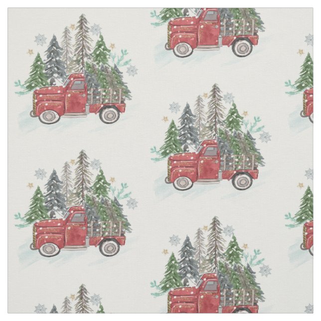Weihnachtsbaumwagen Rustikales Muster Wasserfarbe Stoff (Muster)