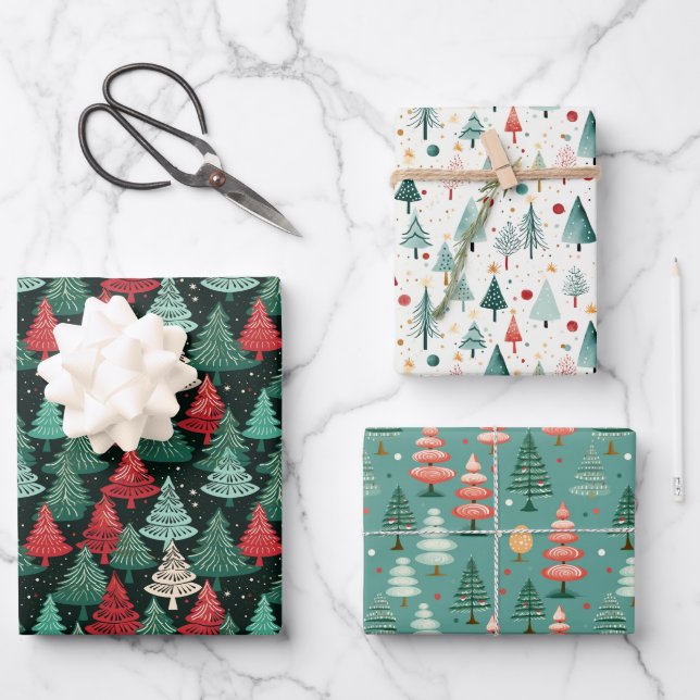 Weihnachtsbaumwald Geschenkpapier Set (Vorderseite)