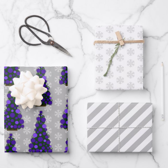 Weihnachtsbaumwrapping Paper Flat Sheet Set von 3 Geschenkpapier Set (Vorderseite)