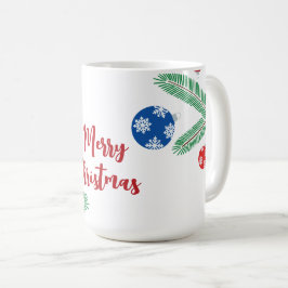 Weihnachtsbaumzweig mit Schneeflockendekorationen Kaffeetasse