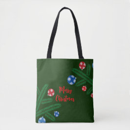 Weihnachtsbaumzweig mit Schneeflockendekorationen Tasche