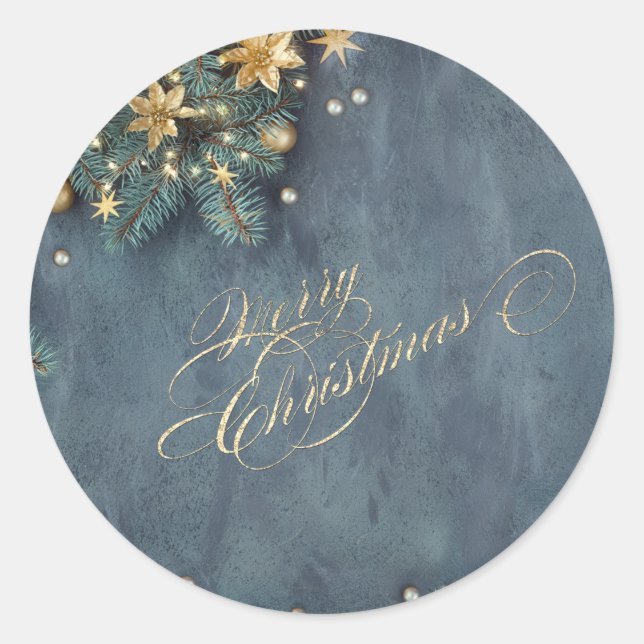 Weihnachtsbaumzweige, frohe Weihnachten Runder Aufkleber (Vorderseite)
