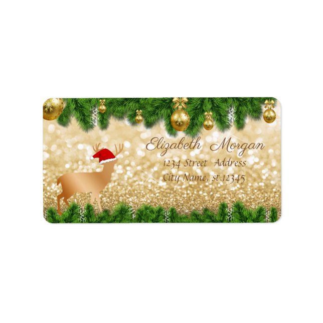 Weihnachtsbaumzweige, Hirsche-Weihnachtsmannmütze, Adressaufkleber (Vorne)