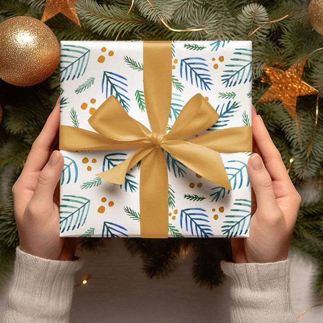 Weihnachtsbaumzweige und -beeren - Türkis Geschenkpapier Set (Von Creator hochgeladen)