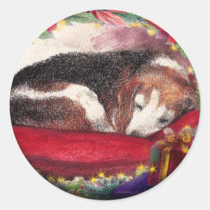 WeihnachtsBeagle-schläfriger Welpen-Gewohnheit Runder Aufkleber