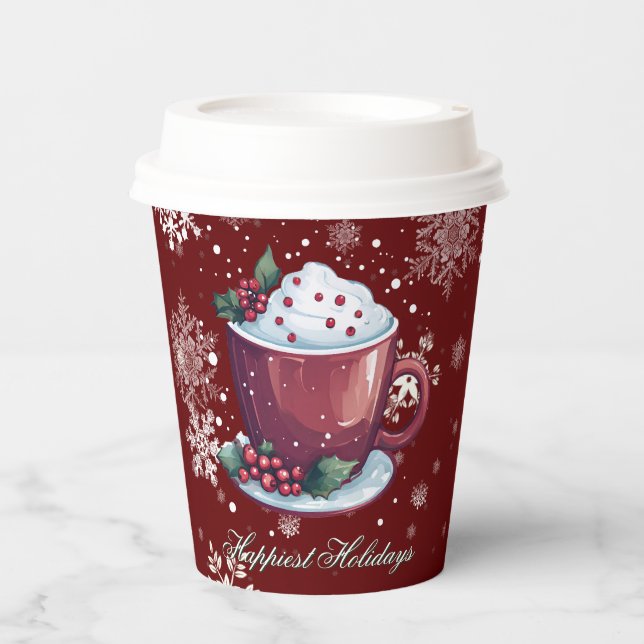 Weihnachtsbecher mit heißer Schokolade | Rote Papi Pappbecher (Vorderseite)