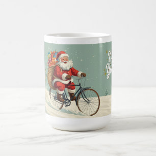 Weihnachtsbecher mit Santa Claus auf dem Fahrrad Kaffeetasse