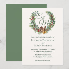 Weihnachtsbeere, Kiefernkiefer-Monogramm Hochzeit Einladung